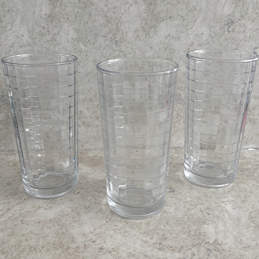 Pasabahce Clear Block Optic Windowpane Tumbler Glasses Set 3